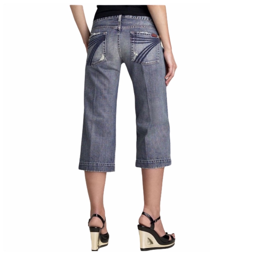 7FAM Crop Dojo Faded Distressed Denim Jeans Size 25